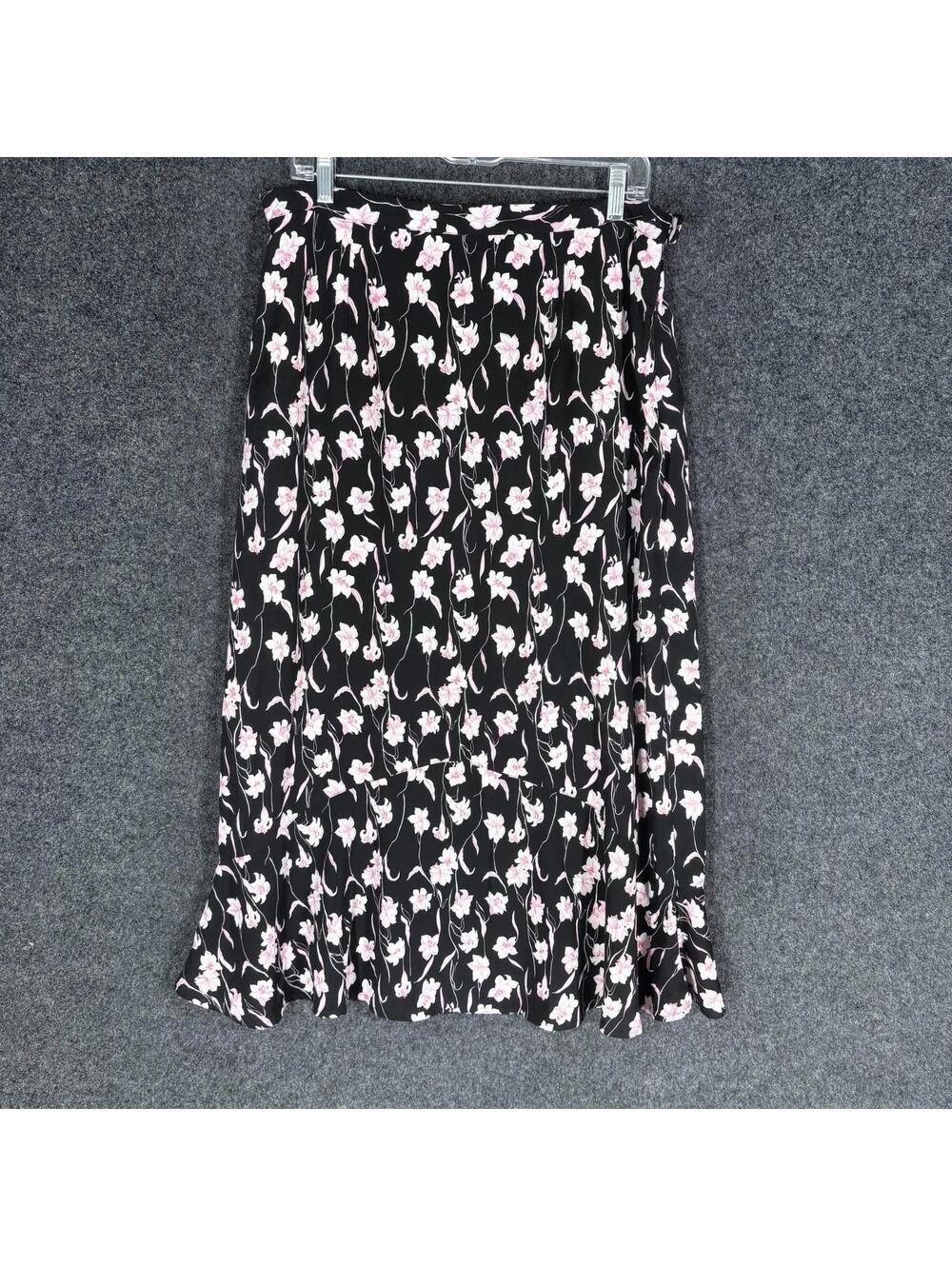 Sag Harbor Skirt Women 16 Black Floral A-Line Midi Mid Rise Zipper Casual - Picture 1 of 6